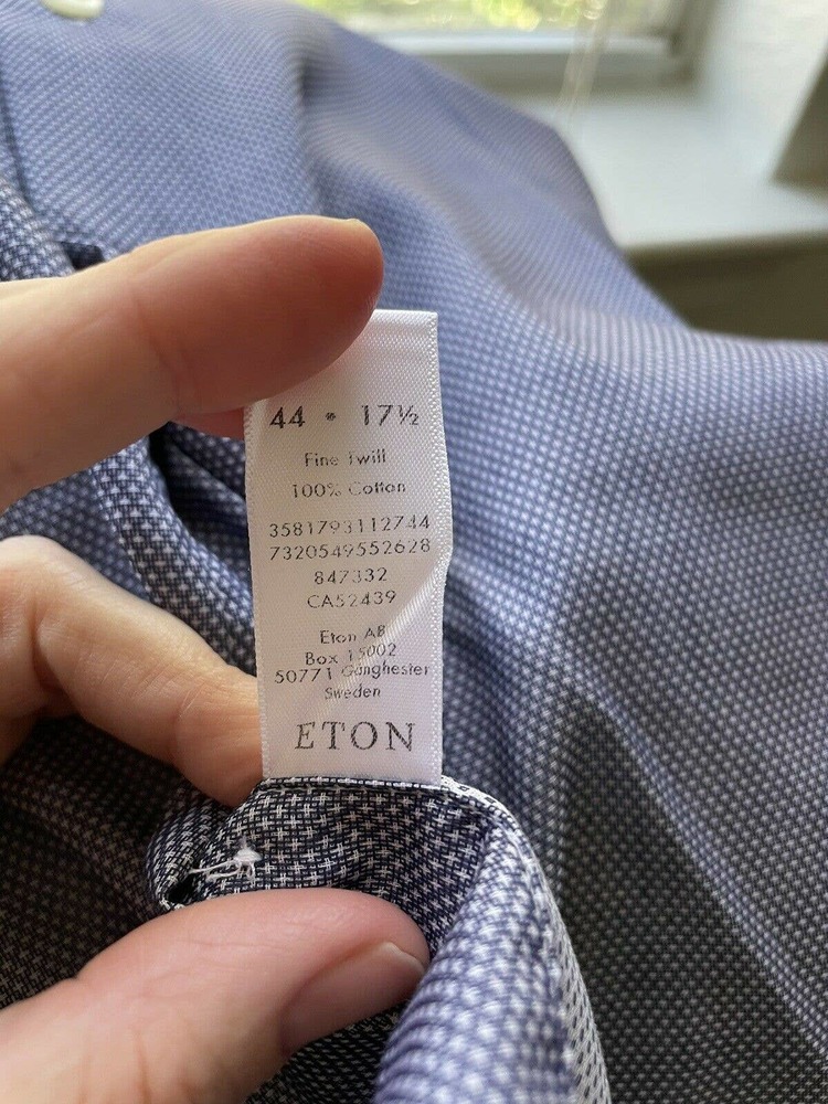 ETON Contemporary Dress Shirt Blue White 17.5 Made in Europe Romania 44 - Picture 5 of 6